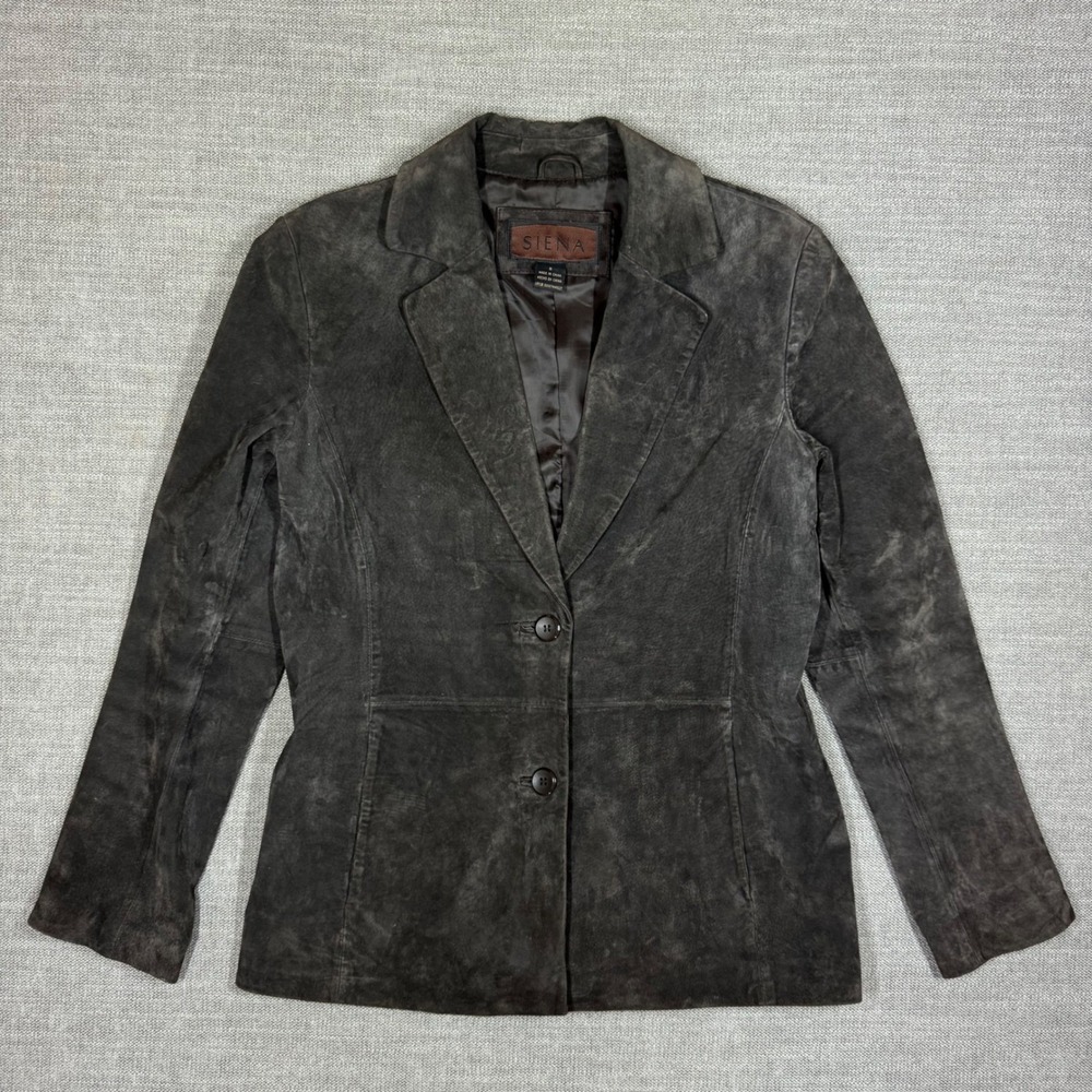 Siena Dark Brown Suede Leather Blazer Jacket Womens Size 8 Tailored Leather NWOT